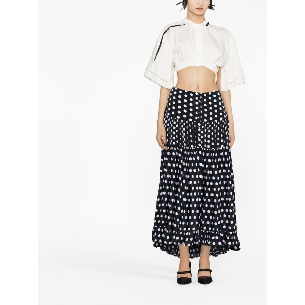 Alexandra Miro Womens‎ Black Penelope Polka Dot Chiffon Tiered Beach Skirt Sz S